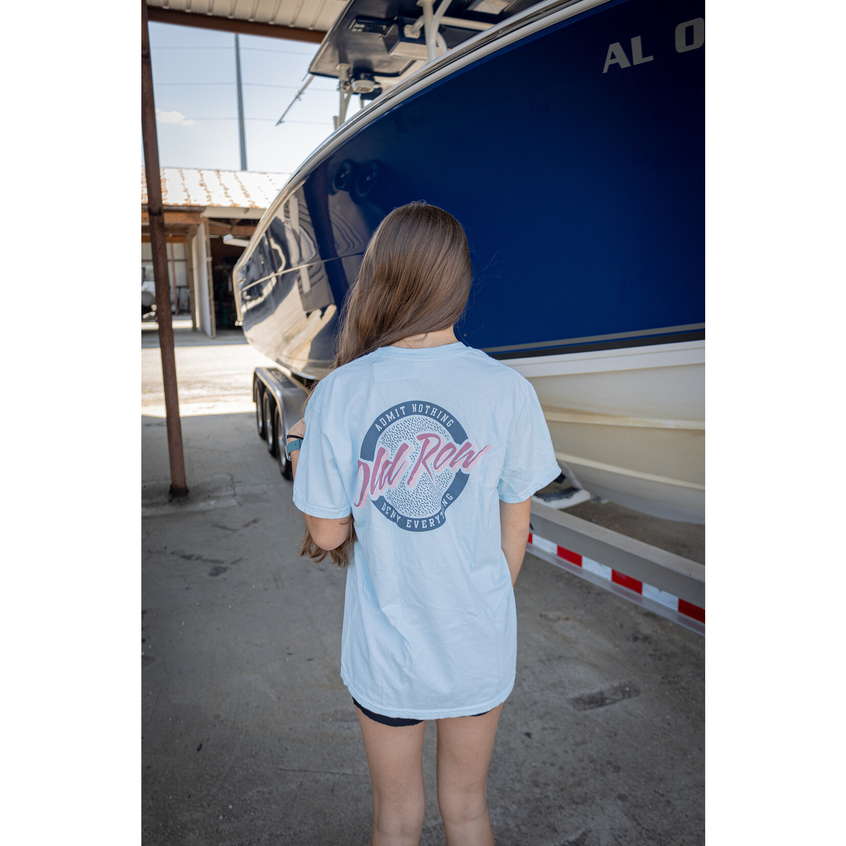 OLD ROW Old Row Outdoors Women's Circle Logo Light Blue w Navy Pocket S/S TEE Shirt