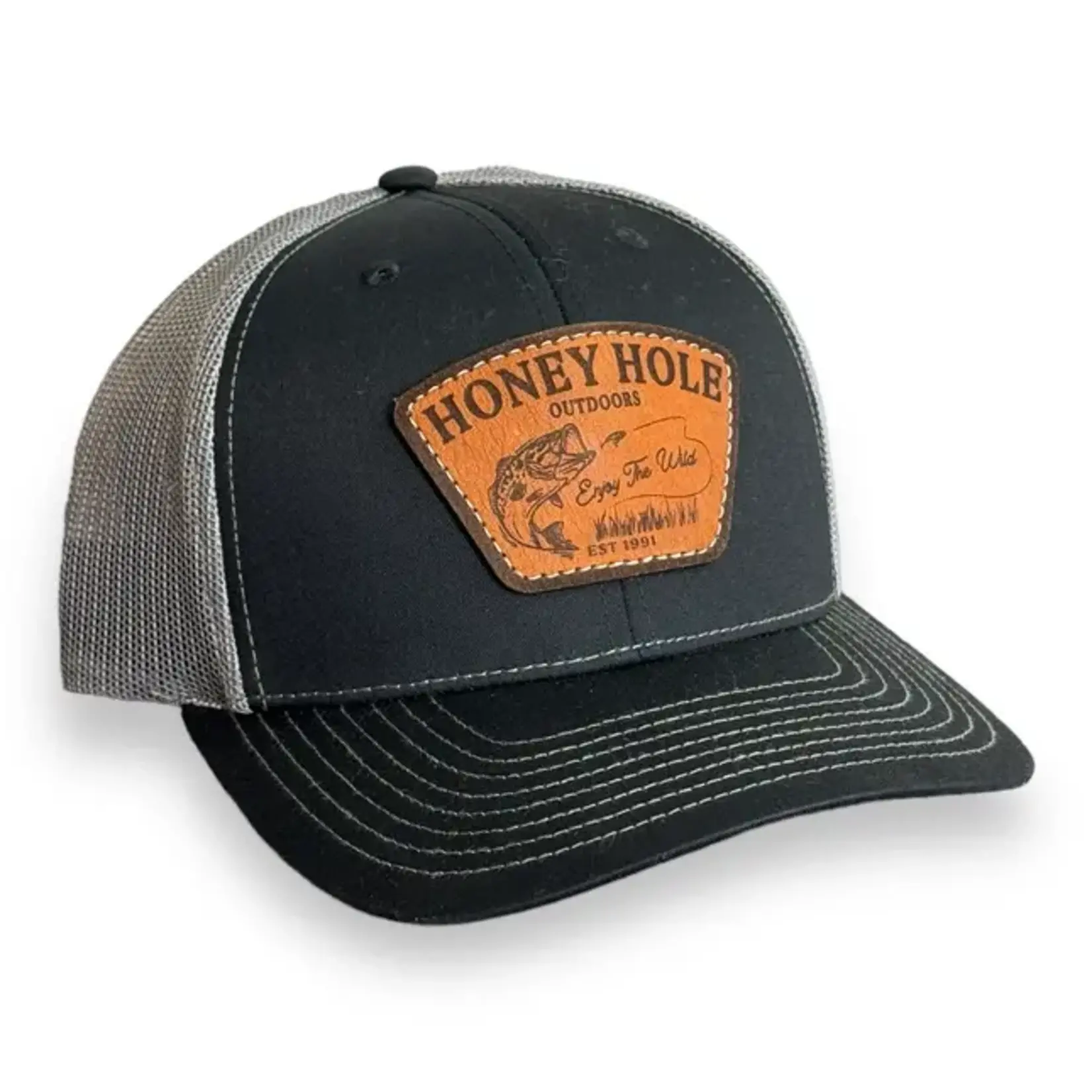 Honey Hole Outdoors Honey Hole Outdoors Bass Bite Leather Patch Snapback Hat