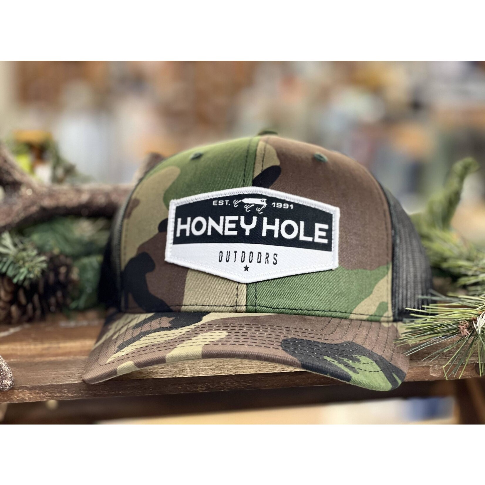Honey Hole Outdoors Honey Hole Outdoors Grey OG Hex Woven Patch Snapback Hat