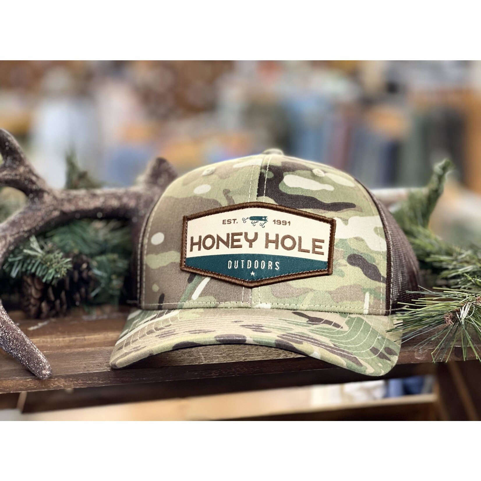 Honey Hole Outdoors Honey Hole Outdoors Brown OG Hex Woven Patch Snapback Hat