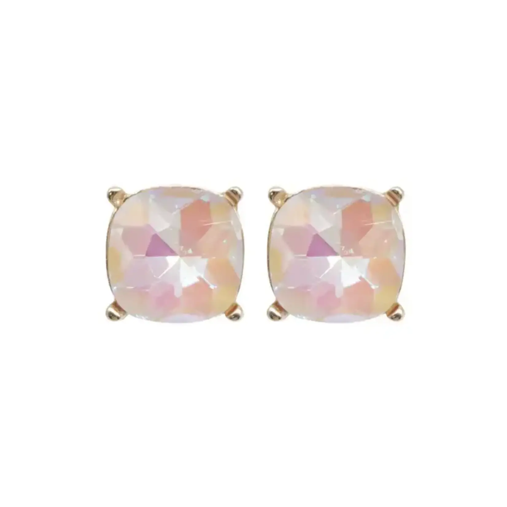 FAIRE Earrings JHP Collections Cushion Cut Glass Gold Plated Stud Earrings