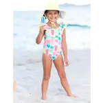 Ruffle Butts Ruffle Butts Youth Girls Ice Cream Social Ruffle V-Back One Piece Swim Suit
