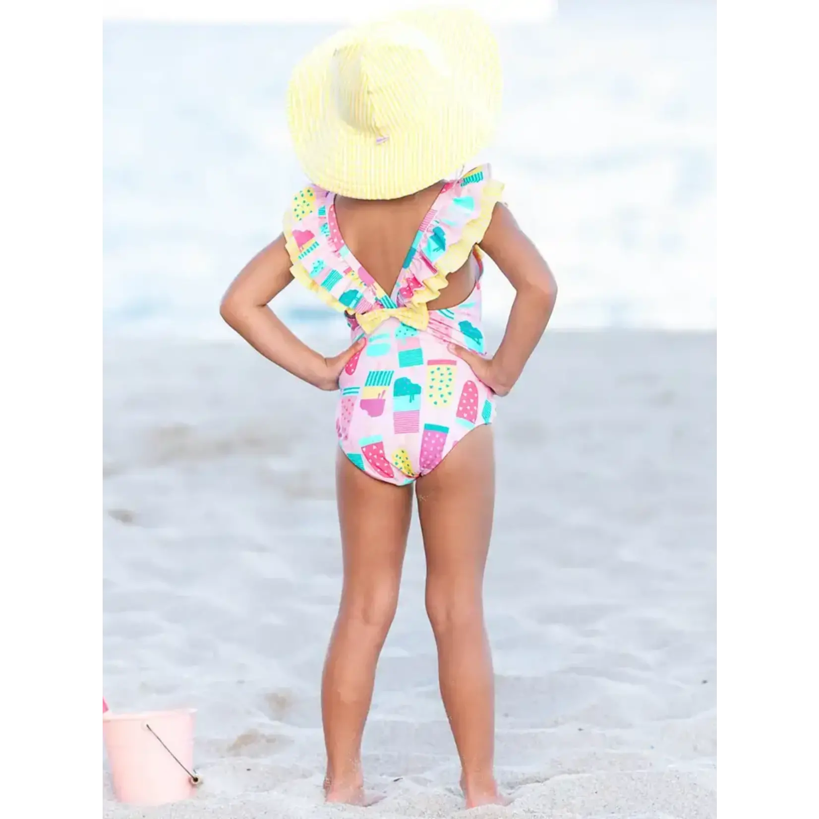 Ruffle Butts Ruffle Butts Youth Girls Ice Cream Social Ruffle V-Back One Piece Swim Suit