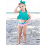 Ruffle Butts Ruffle Butts Youth Girls Mermaid Aqua Ruffle Bikini Swim Suit