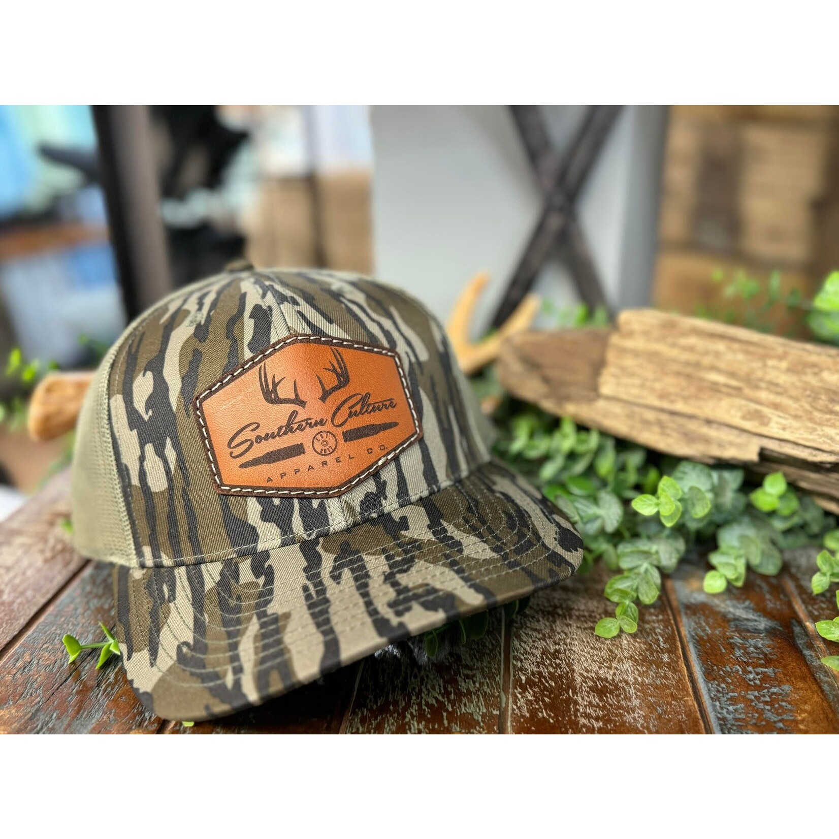 Southern Culture Southern Culture Antlers & Bullet Dark Leather Patch Snapback Hat
