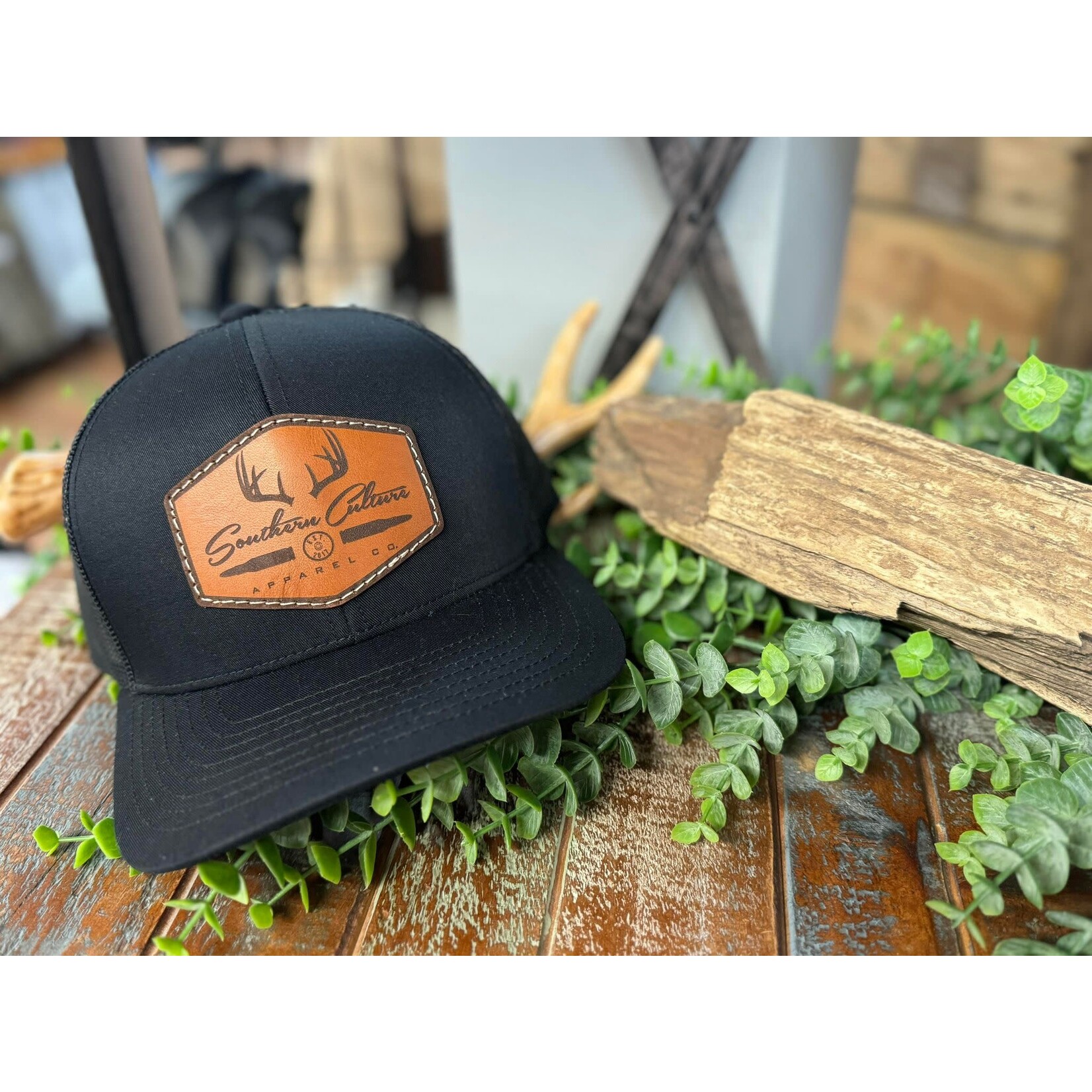 Southern Culture Southern Culture Antlers & Bullet Dark Leather Patch Snapback Hat