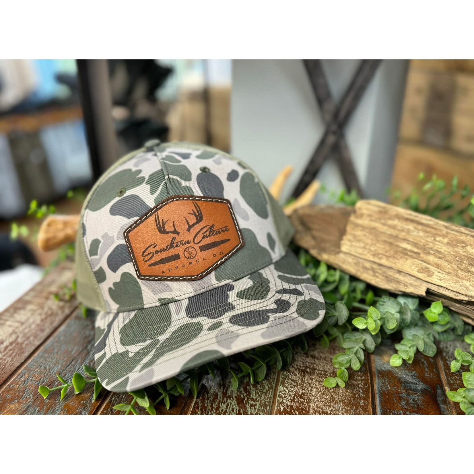 Southern Culture Southern Culture Antlers & Bullet Dark Leather Patch Snapback Hat