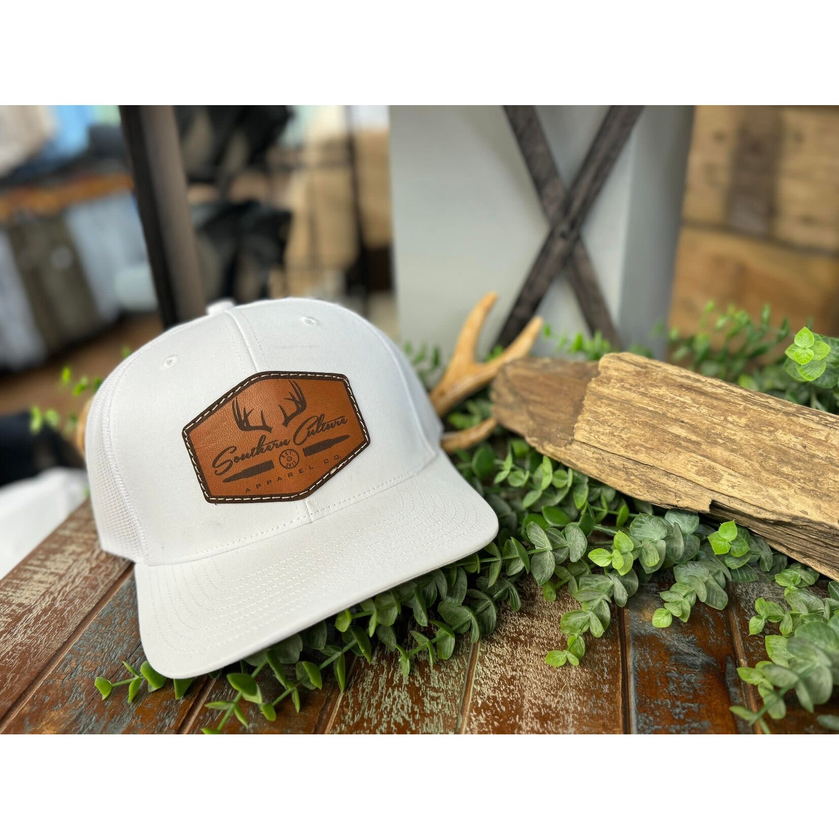 Southern Culture Southern Culture Antlers & Bullet Dark Leather Patch Snapback Hat