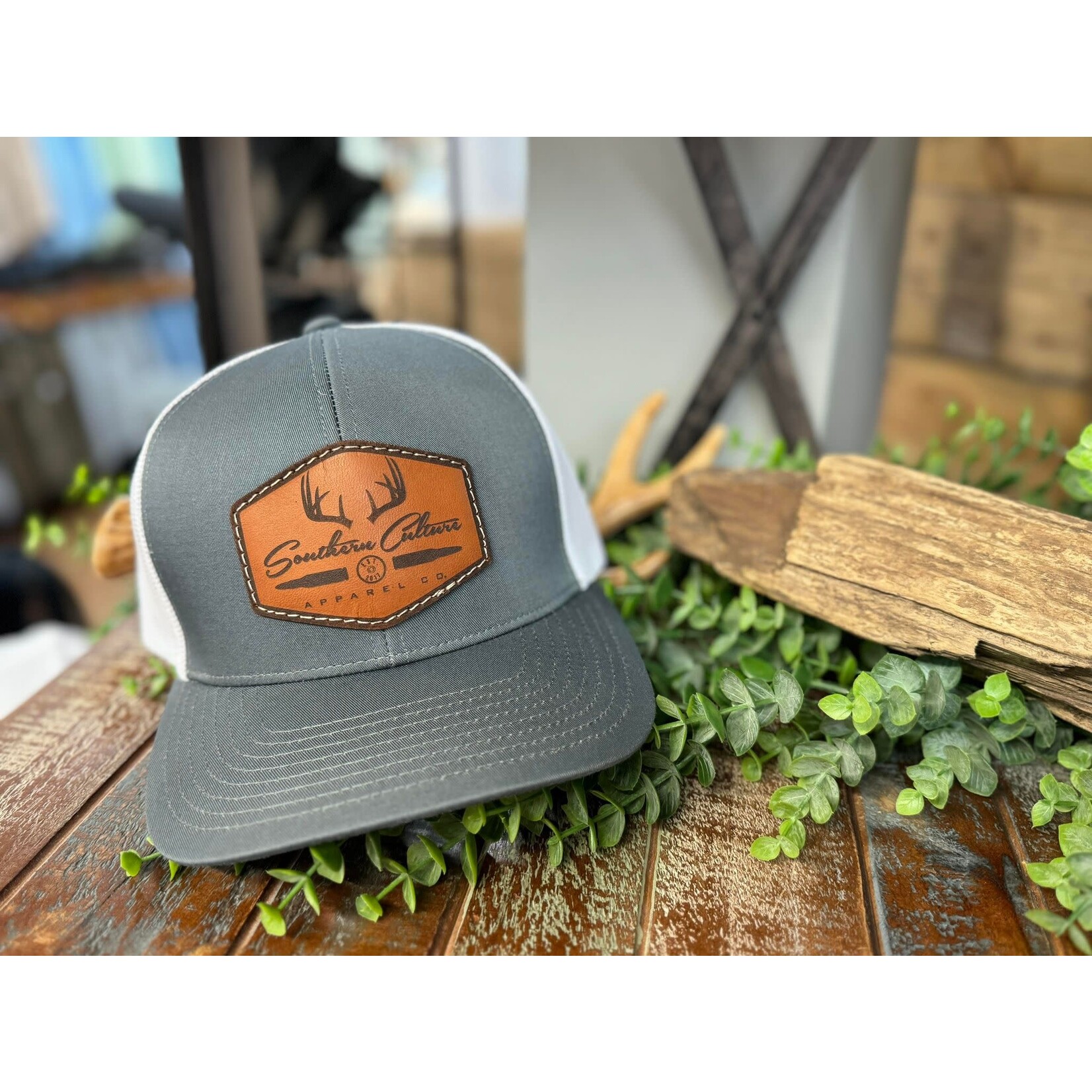 Southern Culture Southern Culture Antlers & Bullet Dark Leather Patch Snapback Hat