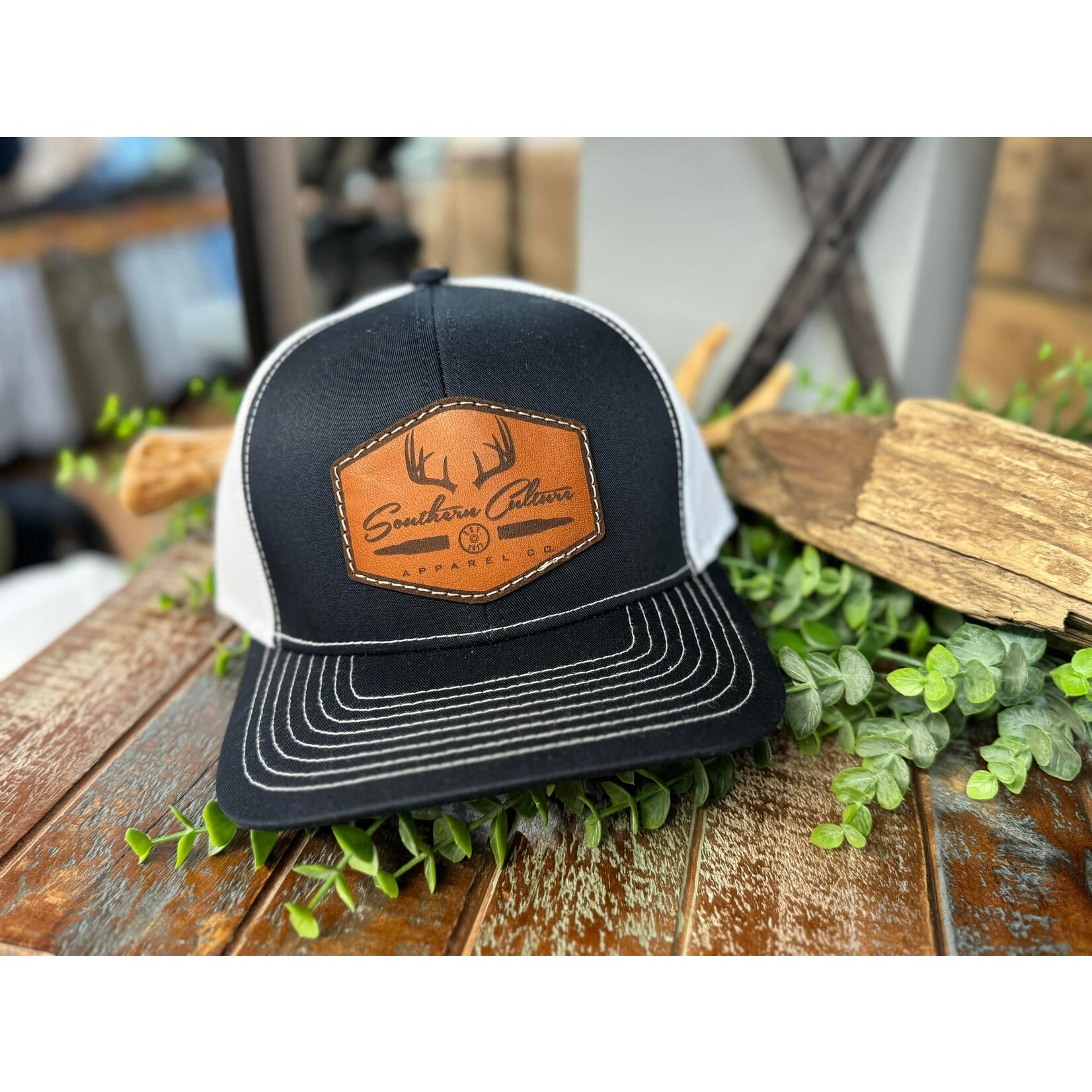 Southern Culture Southern Culture Antlers & Bullet Dark Leather Patch Snapback Hat