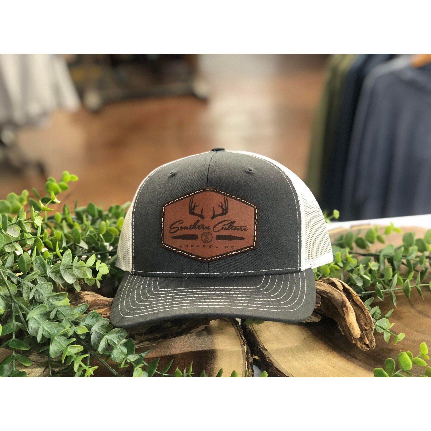 Southern Culture Southern Culture Antlers & Bullet Dark Leather Patch Snapback Hat