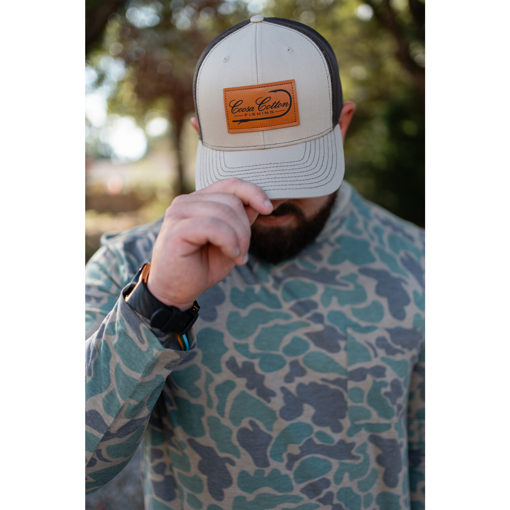 Coosa Cotton Coosa Cotton Logo Leather Patch Trucker Snapback Hat