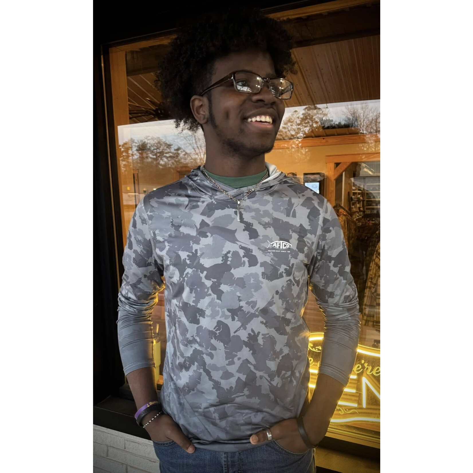 Aftco Aftco Men's Grander Camo UVX Hood Performance L/S Shirt