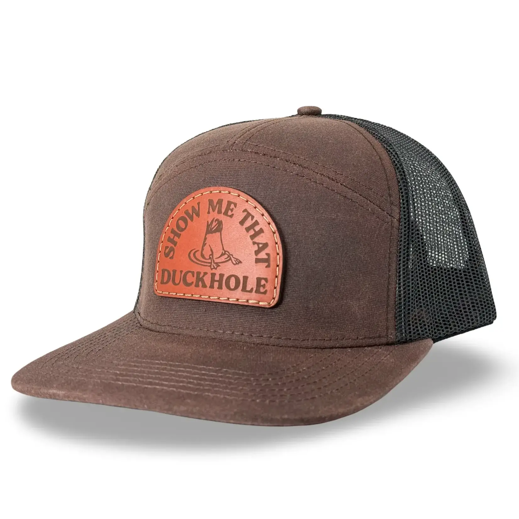 Huck Outdoors Huck Outdoors Show Me That Duckhole Leather Patch 7 Panel Snapback Hat
