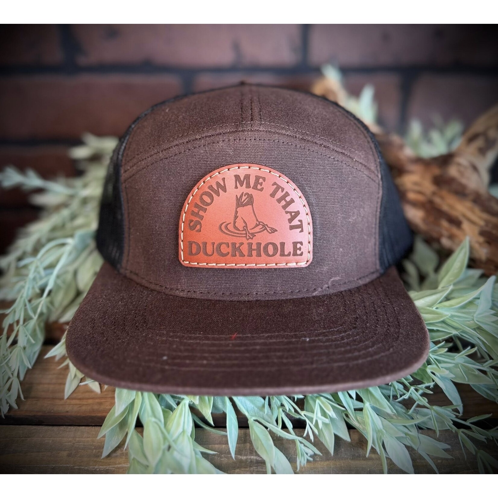 Huck Outdoors Huck Outdoors Show Me That Duckhole Leather Patch 7 Panel Snapback Hat