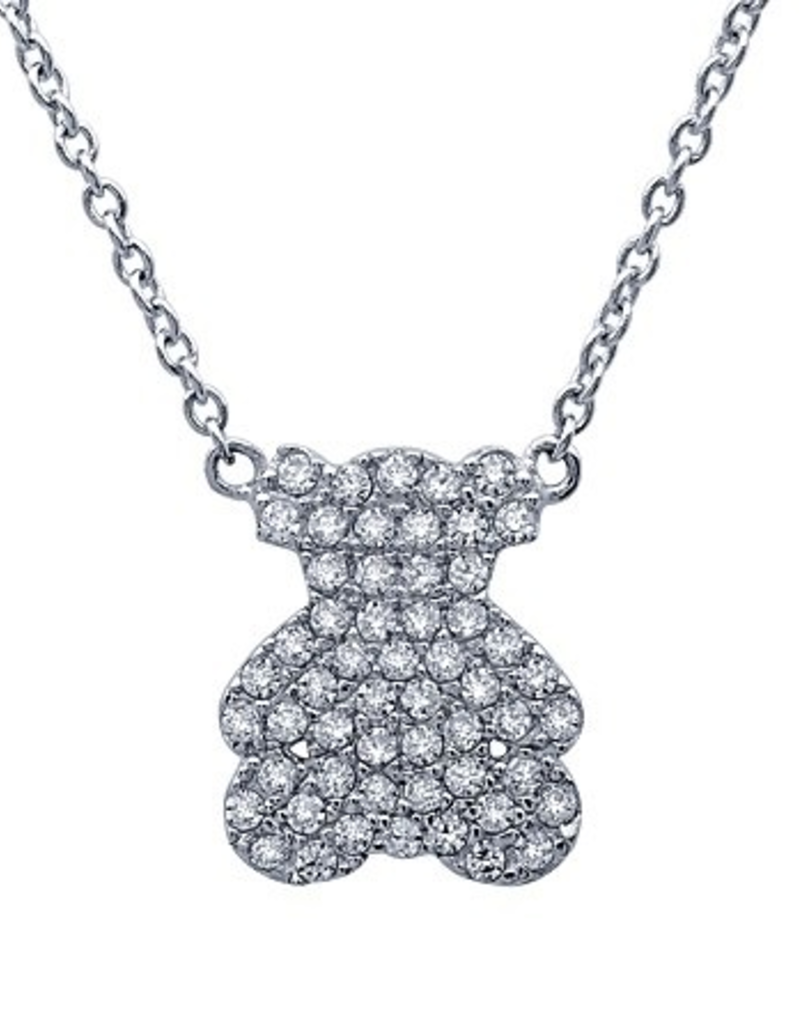 Crislu Miss Crislu Girls'  Bear Pendant Necklace in Sterling Silver - 0.4 CTTW