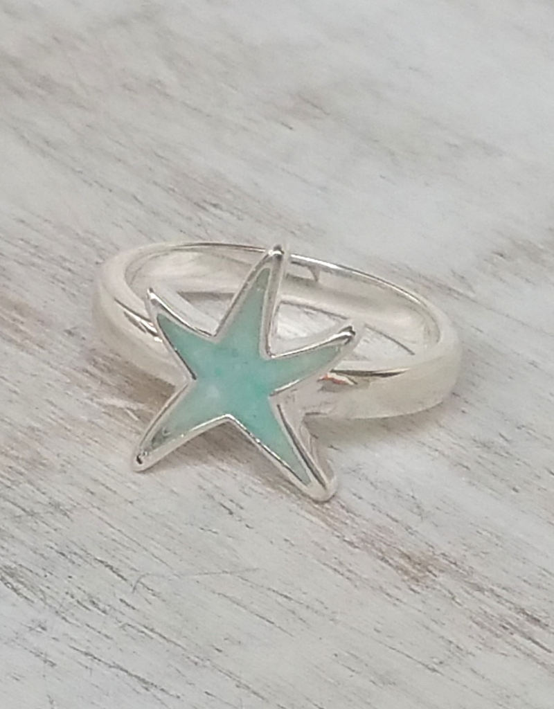 Dune Jewelry Delicate Starfish Sterling Ring - Amazonite Stone - Size 6