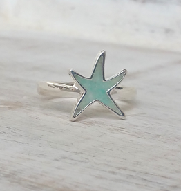 Dune Jewelry Delicate Starfish Sterling Ring - Amazonite Stone - Size 8