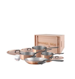 Mauviel 1830 M'150c2 Copper & Stainless Steel Cookware 7 Piece Set, Cast SS Handle Iron Finish - Wood Crate