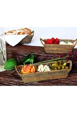 Calaisio Woven Reed Rectangular Tray for 2 Glass Dishes w/Handles