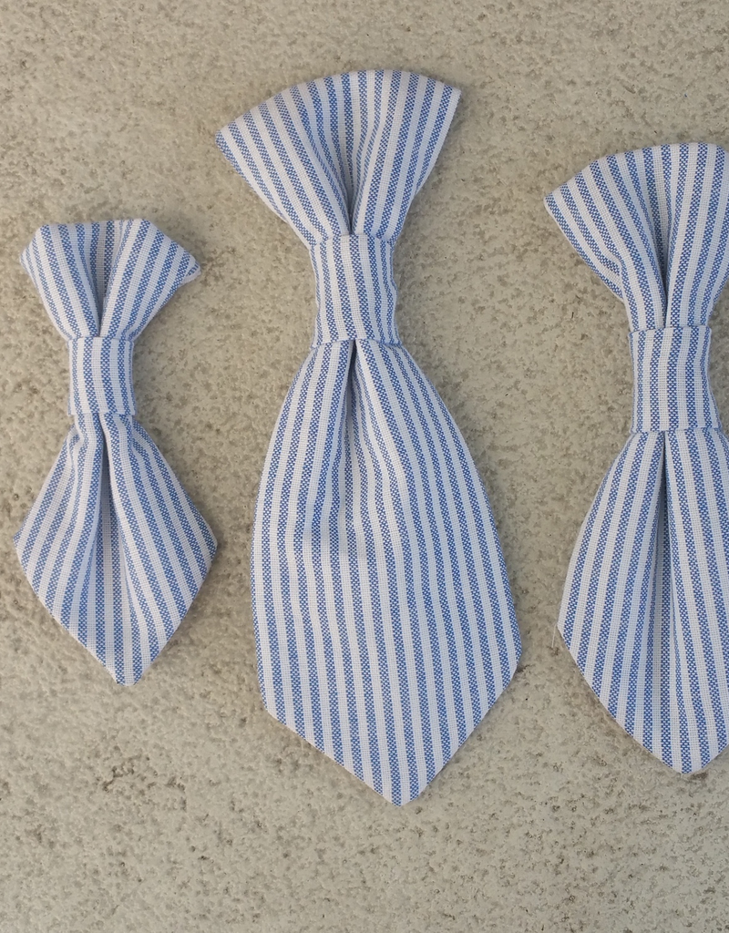 Hot Dog Necktie - Blue & White Stripe Searsucker - Small