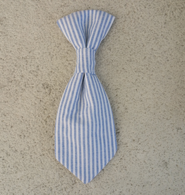 Hot Dog Necktie - Blue & White Stripe Searsucker - Large
