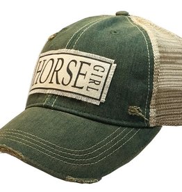 Horse Girl Dark Green Distressed Trucker Hat