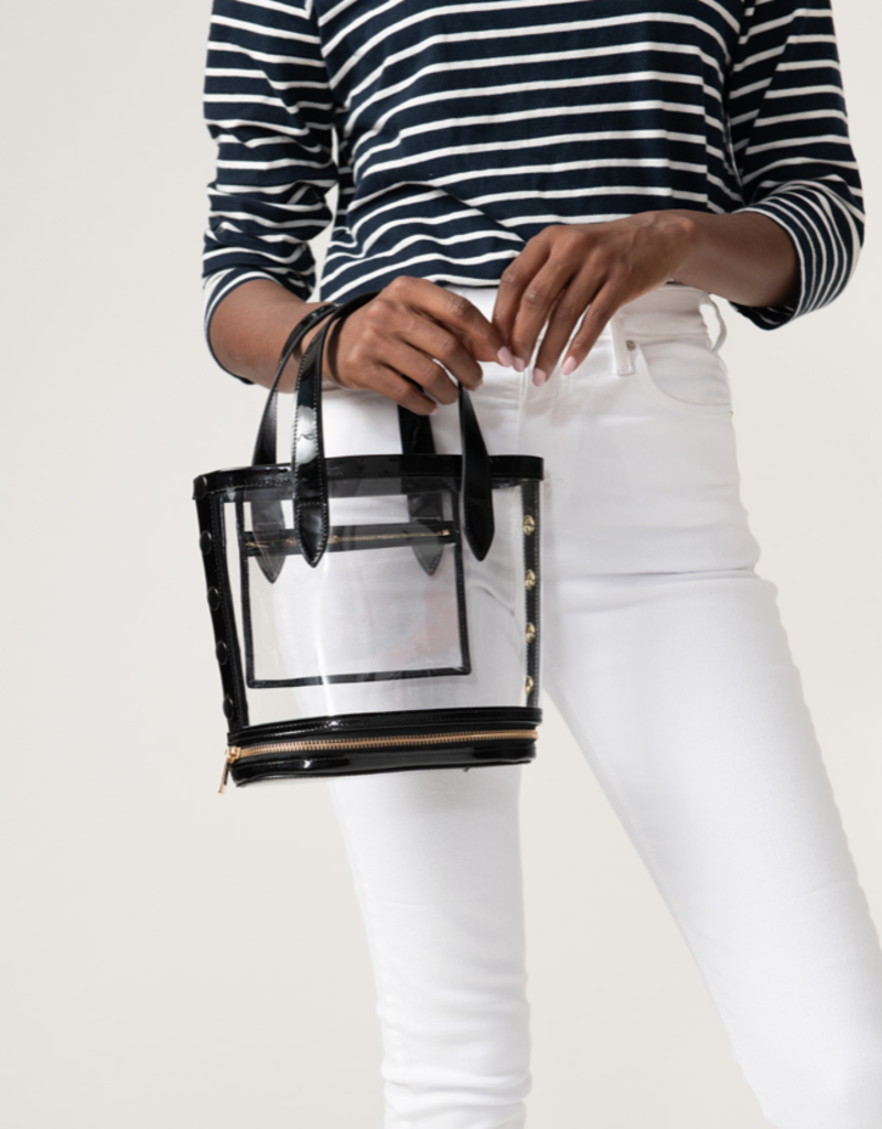 Neely & Chloe Packable Bucket Bag - Black Patent Leather and Clear PVC