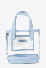 Neely & Chloe Packable Bucket Bag - Steel Blue Patent Leather and Clear PVC
