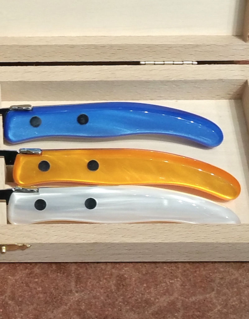 Claude Dozorme Berlingot Boxed Breakfast Knife Set - White/Orange/Bright Blue - Set of 3 - 7.5"L to 9"L