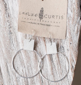 Leslie Curtis Laura White Leather & Silver Hoop Earrings