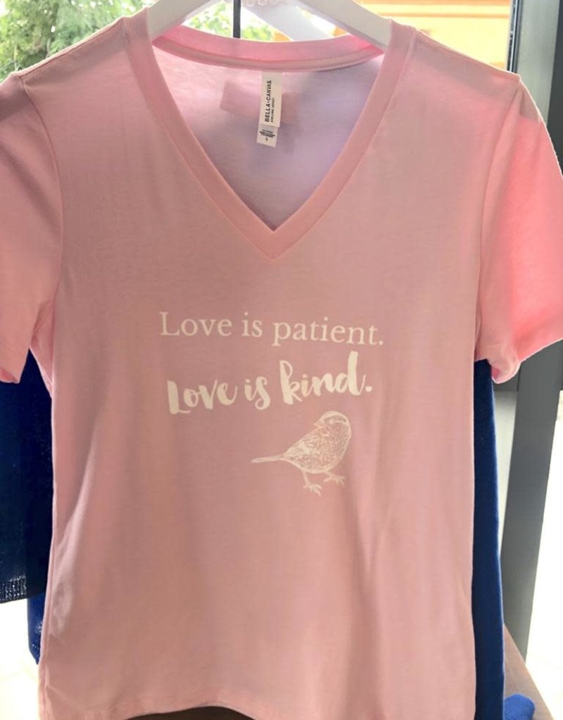 Love Is Patient V-Neck T-Shirt - Pink - Small