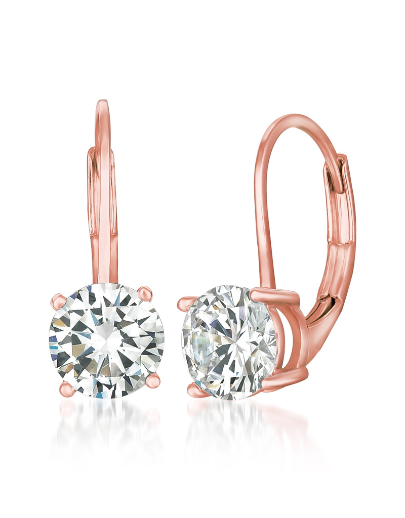 Crislu Solitaire Brilliant Cut Leverback Drop Earrings Finished in 18kt Rose Gold - 2 cttw
