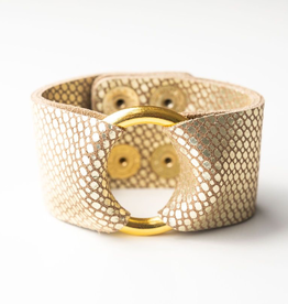 Gold Cobblestone Leather Cuff - Extended