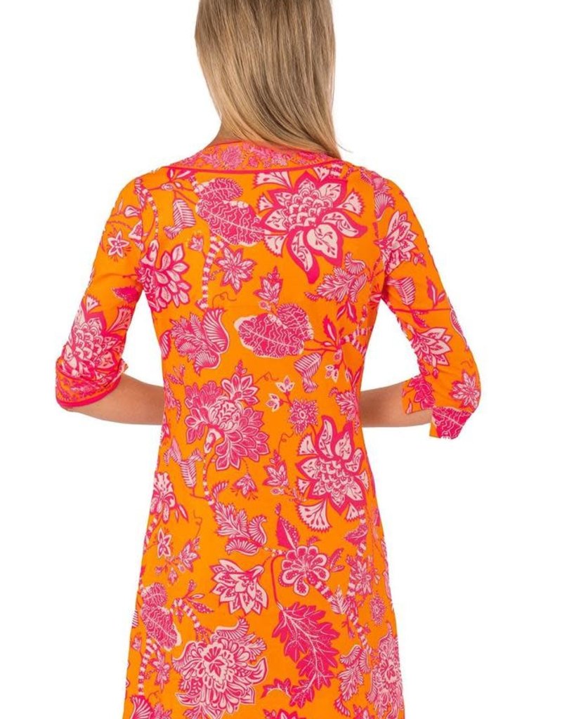 Gretchen Scott Designs Jersey Split Neck Dress - Glorious - Orange & Pink - Medium