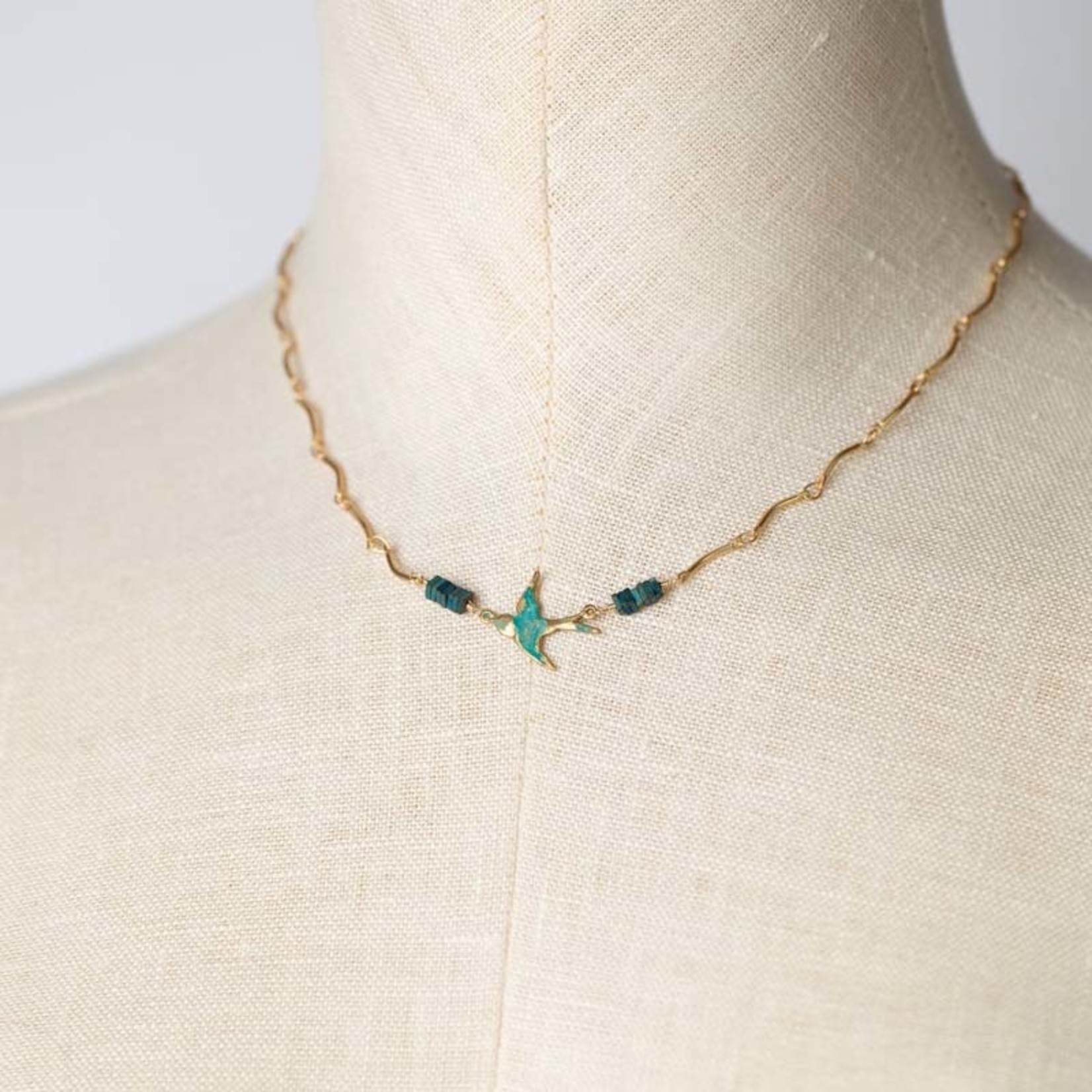 Ann Vaughn Original Jewelry Heron Petina Bird Focal Necklace