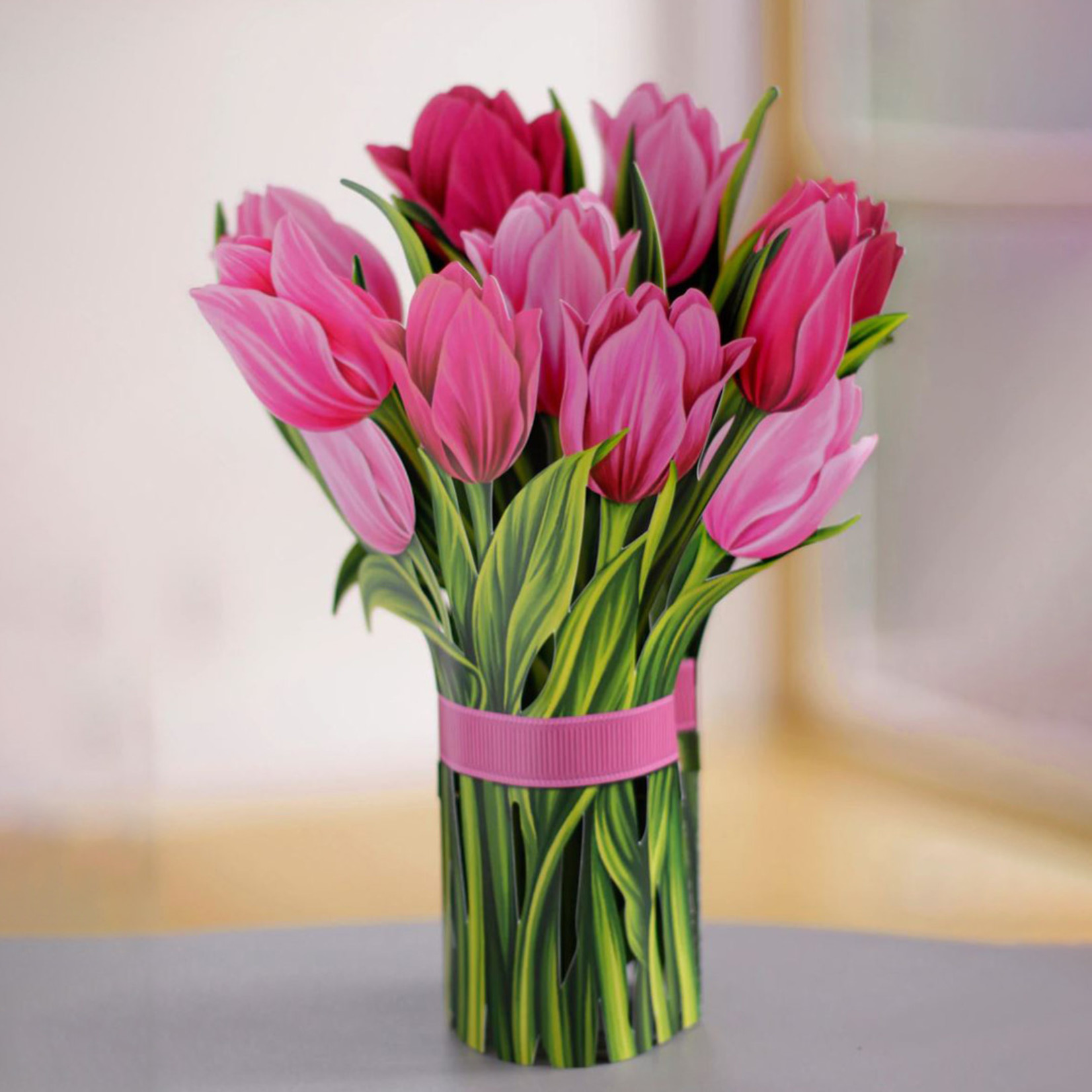 Fresh Cut Paper Pink Tulips Pop-Up Card