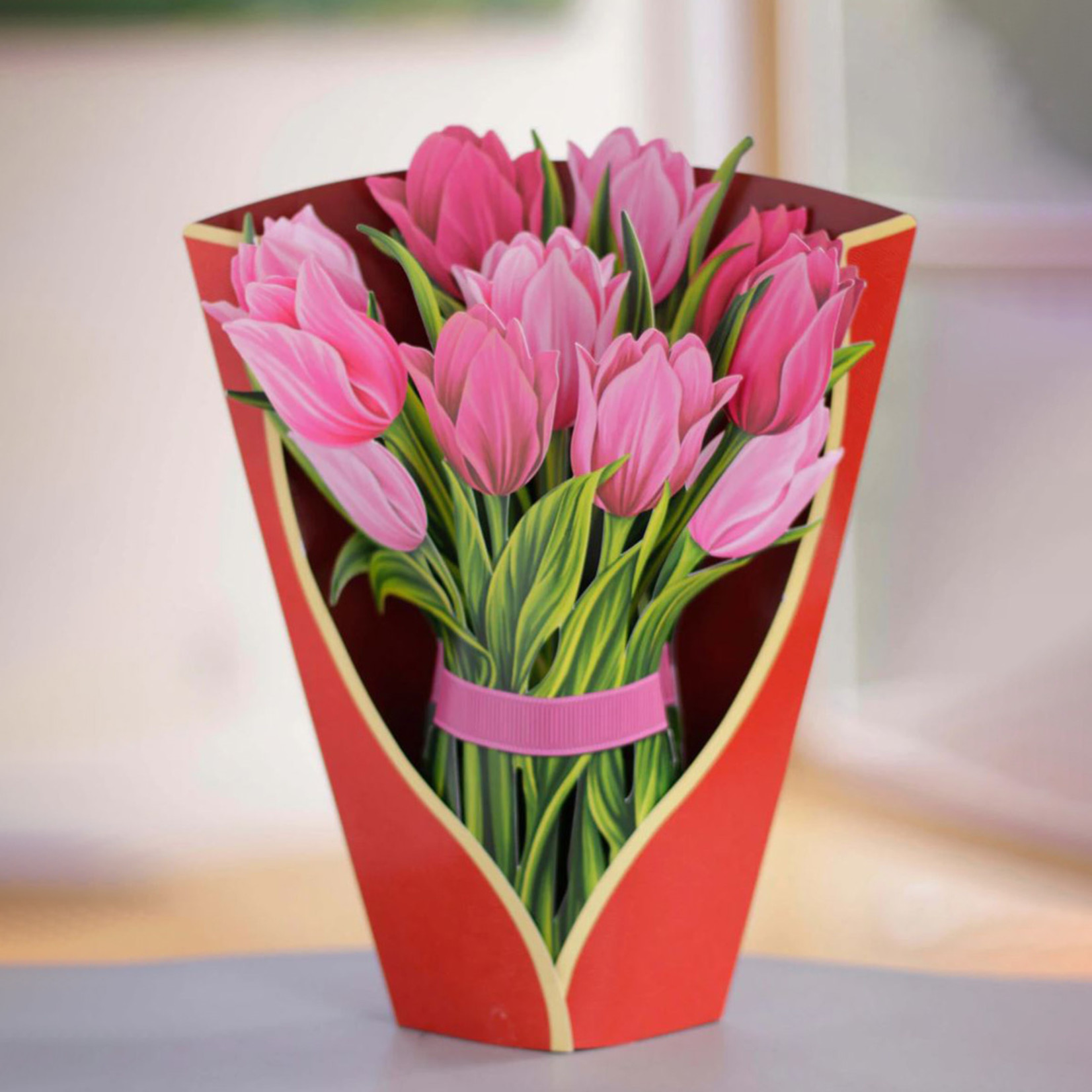 Fresh Cut Paper Pink Tulips Pop-Up Card