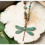 Ann Vaughn Original Jewelry Rustic Creek Dragonfly Pendant Gemstone Collage Necklace