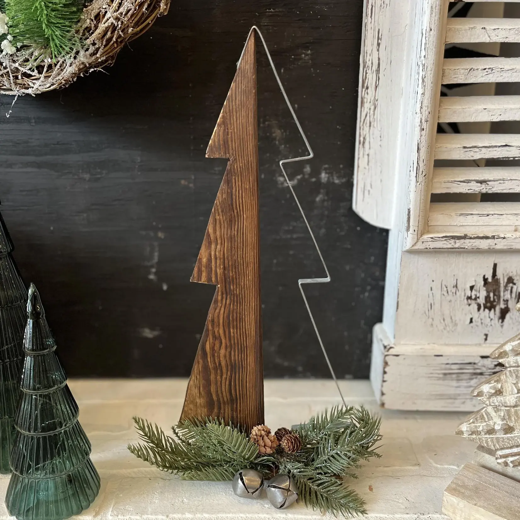 K&K Interiors Christmas Tree Glittered Wood and Metal Cutout