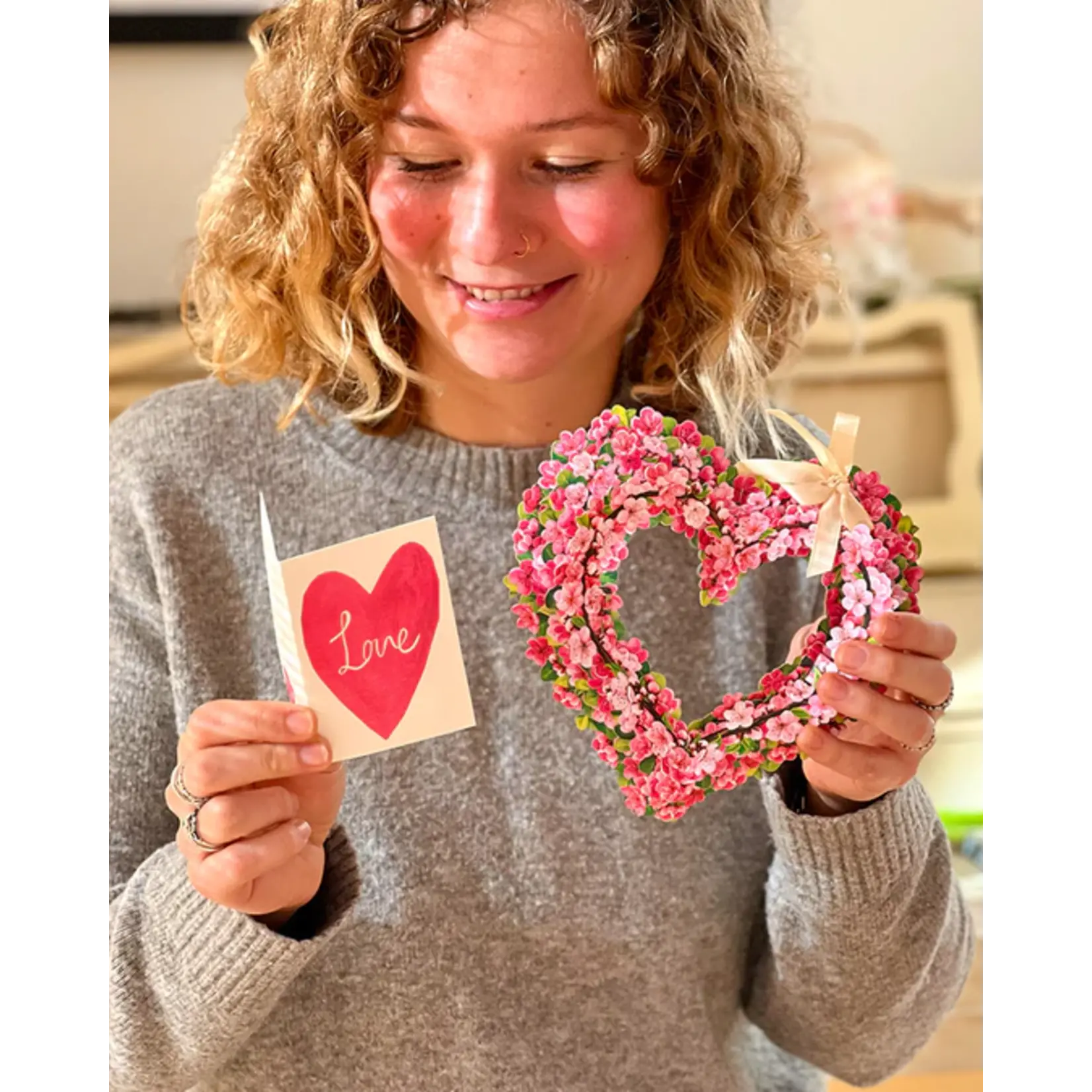 Fresh Cut Paper Cherry Blossom Heart Mini