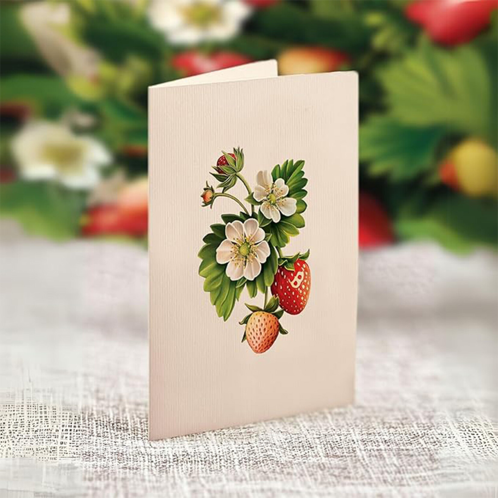 Fresh Cut Paper Strawberry Blossom Pop-Up Card