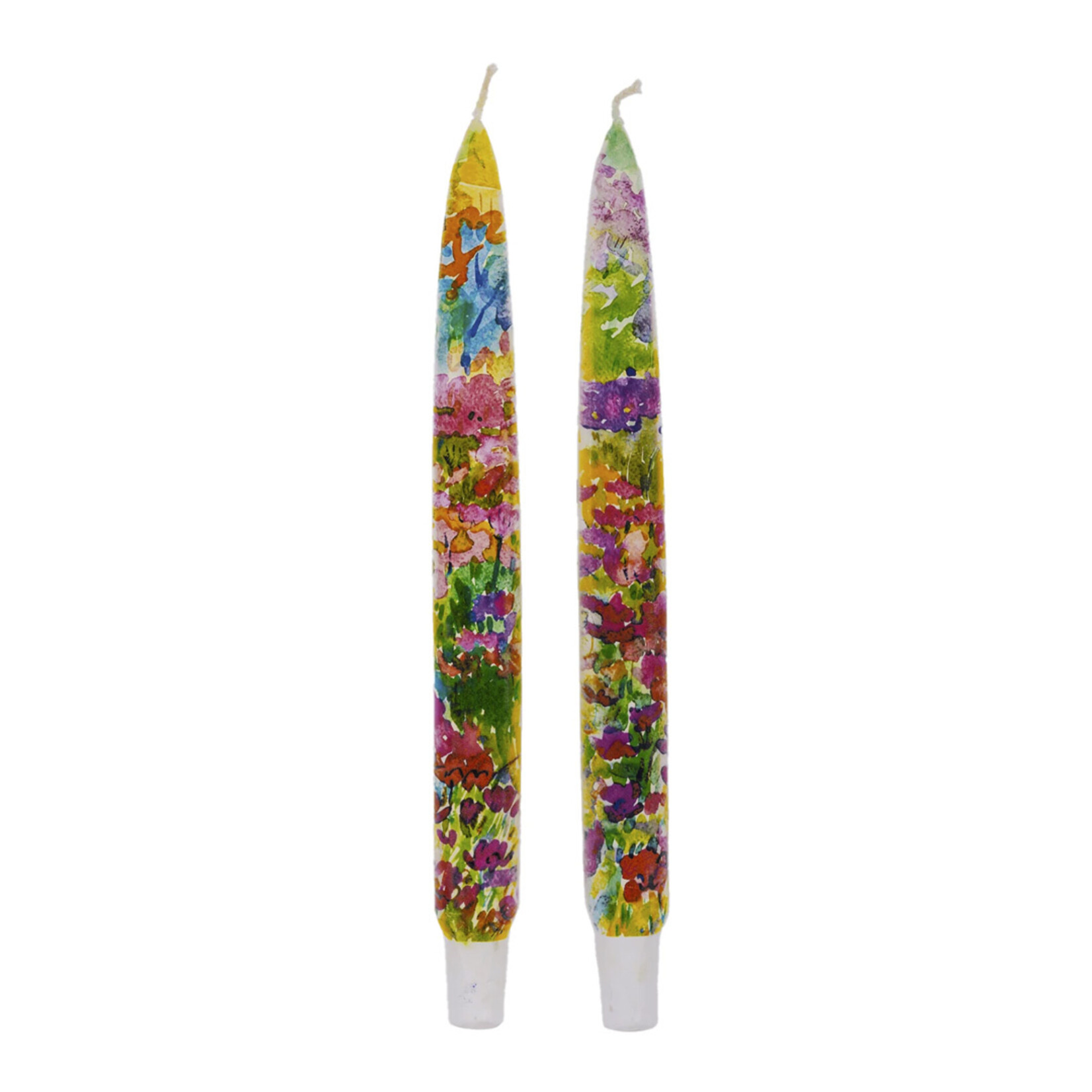 Watercolor Rainbow Flowers Set of 2 Taper Candles
