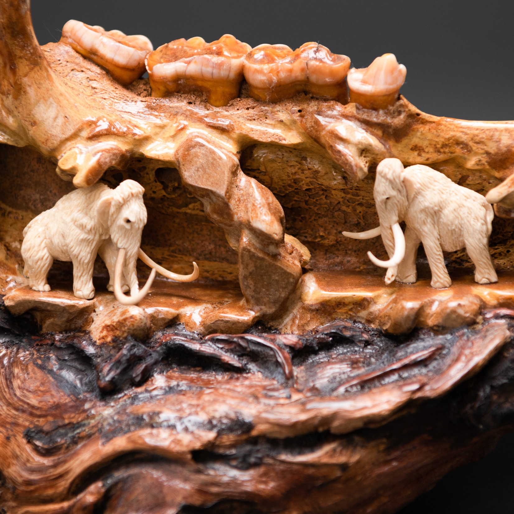 Eddie Lee Mammoths on Fossil Cave Bear Jaw #562 - SOLD