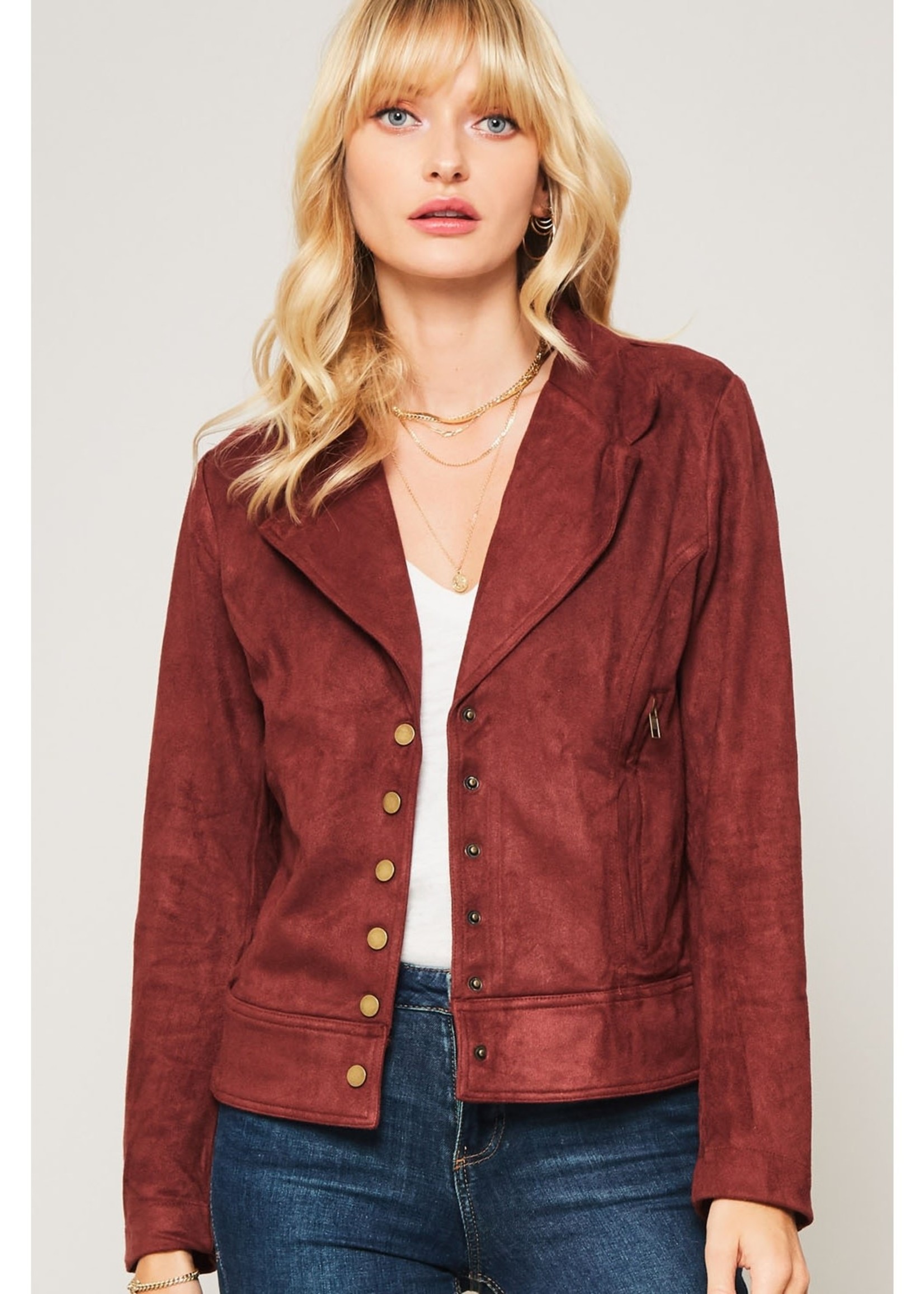 Promesa Wine Faux Suede Snap Front Jacket