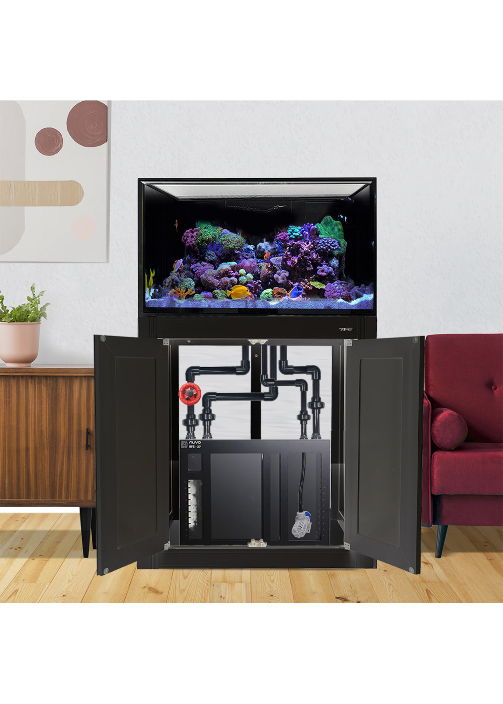 Innovative Marine INT 75 GALLON COMPLETE REEF SYSTEM RFS 27 SUMP MIGHTY XL PUMP PLUMBING KIT APS STAND BLACK