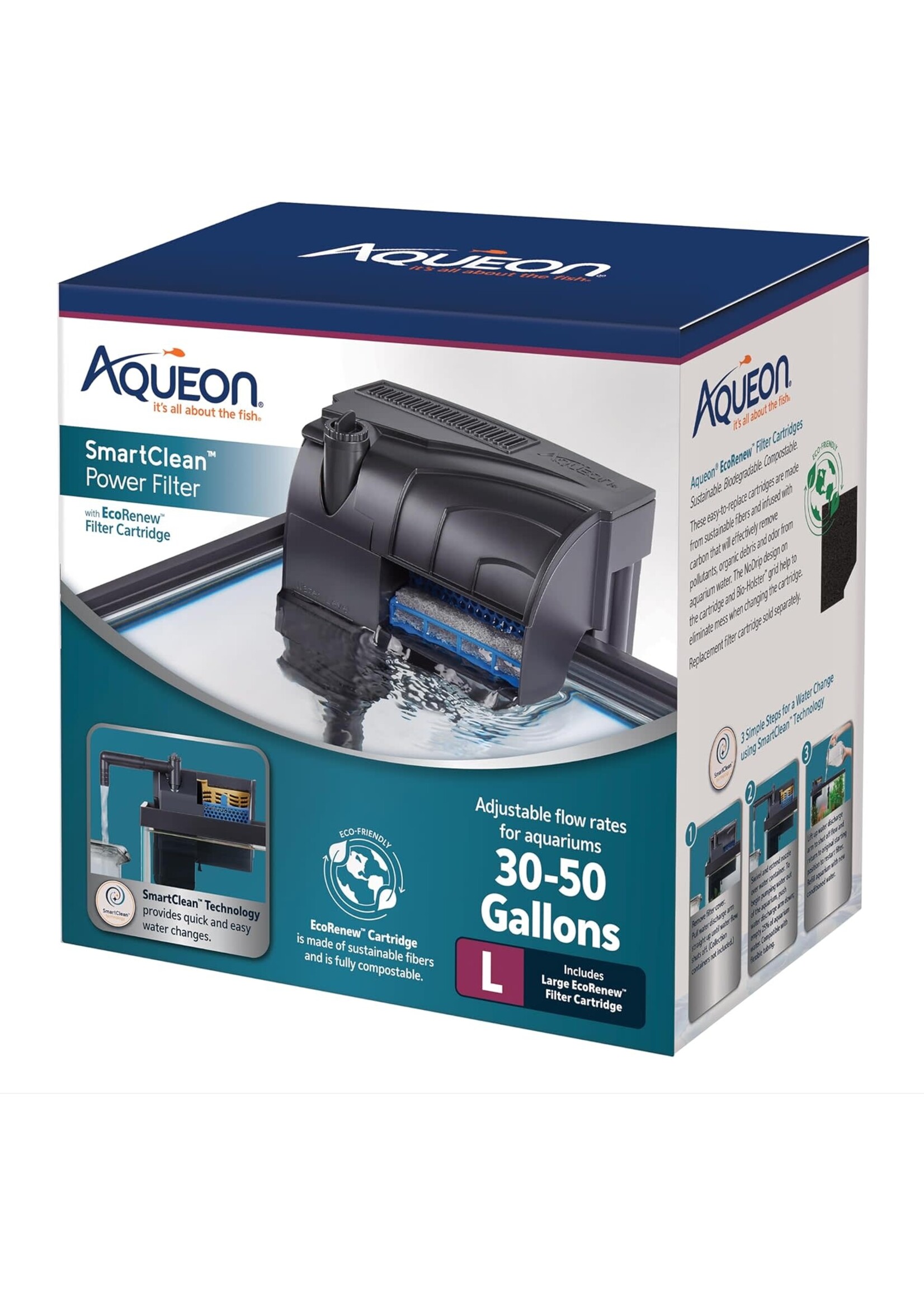 Aqueon SMART CLEAN POWER FILTER W/ ECO RENEW CARTRIDGE 30-50 G