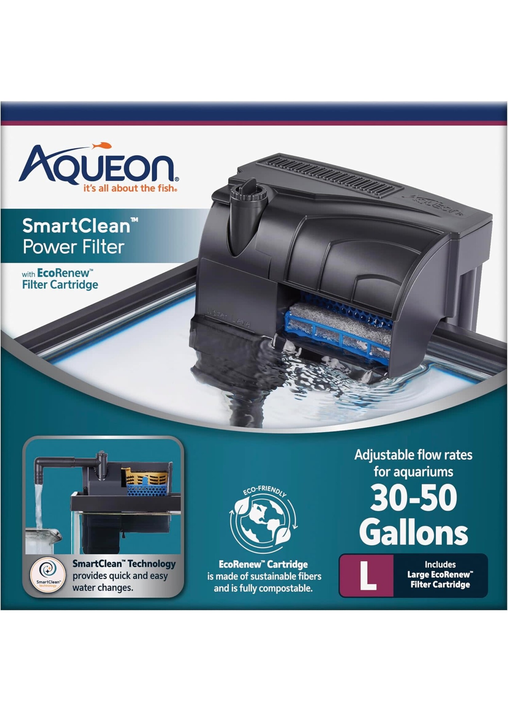 Aqueon SMART CLEAN POWER FILTER W/ ECO RENEW CARTRIDGE 30-50 G