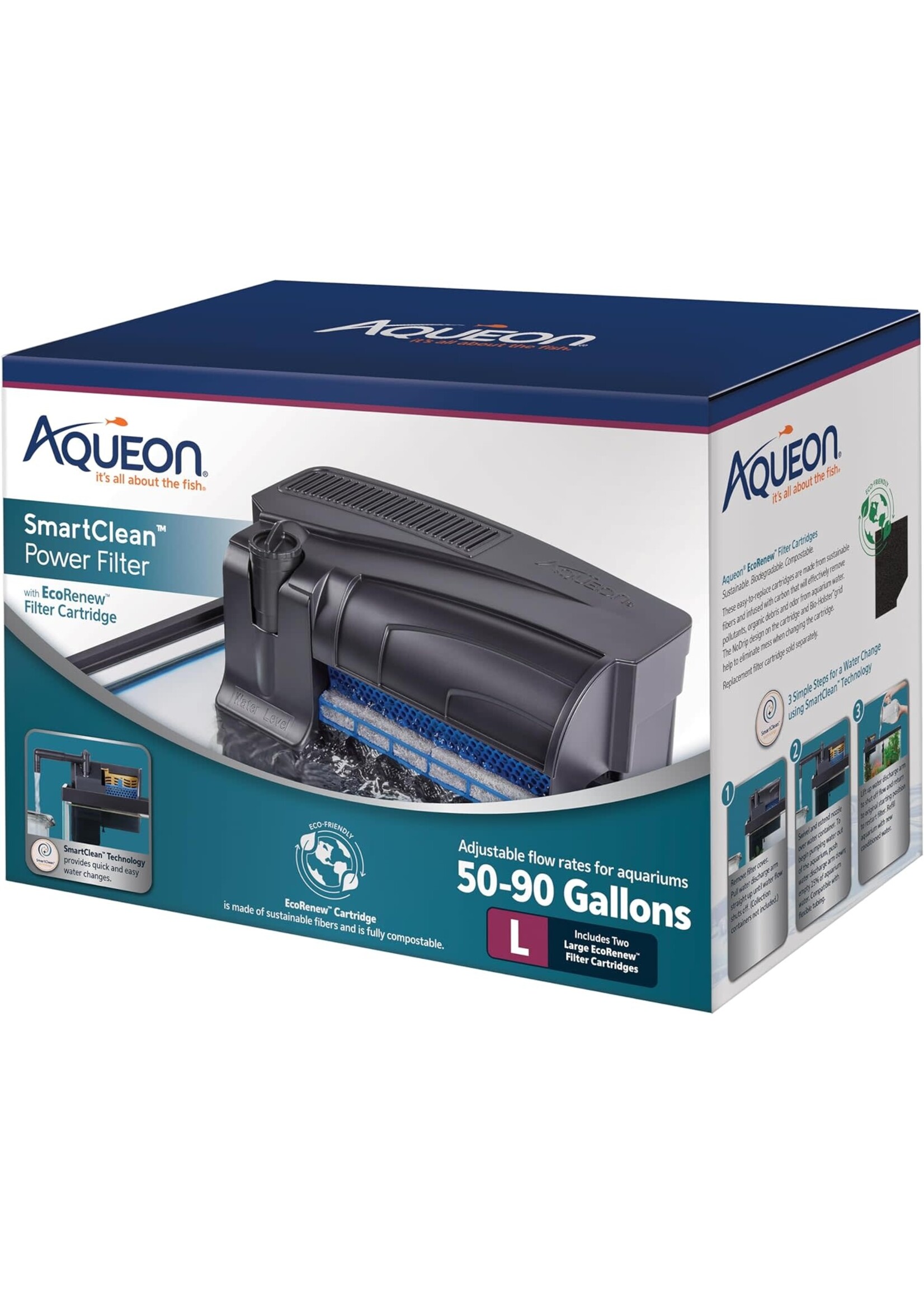Aqueon SMART CLEAN POWER FILTER W/ ECO RENEW CARTRIDGE 50-90 G