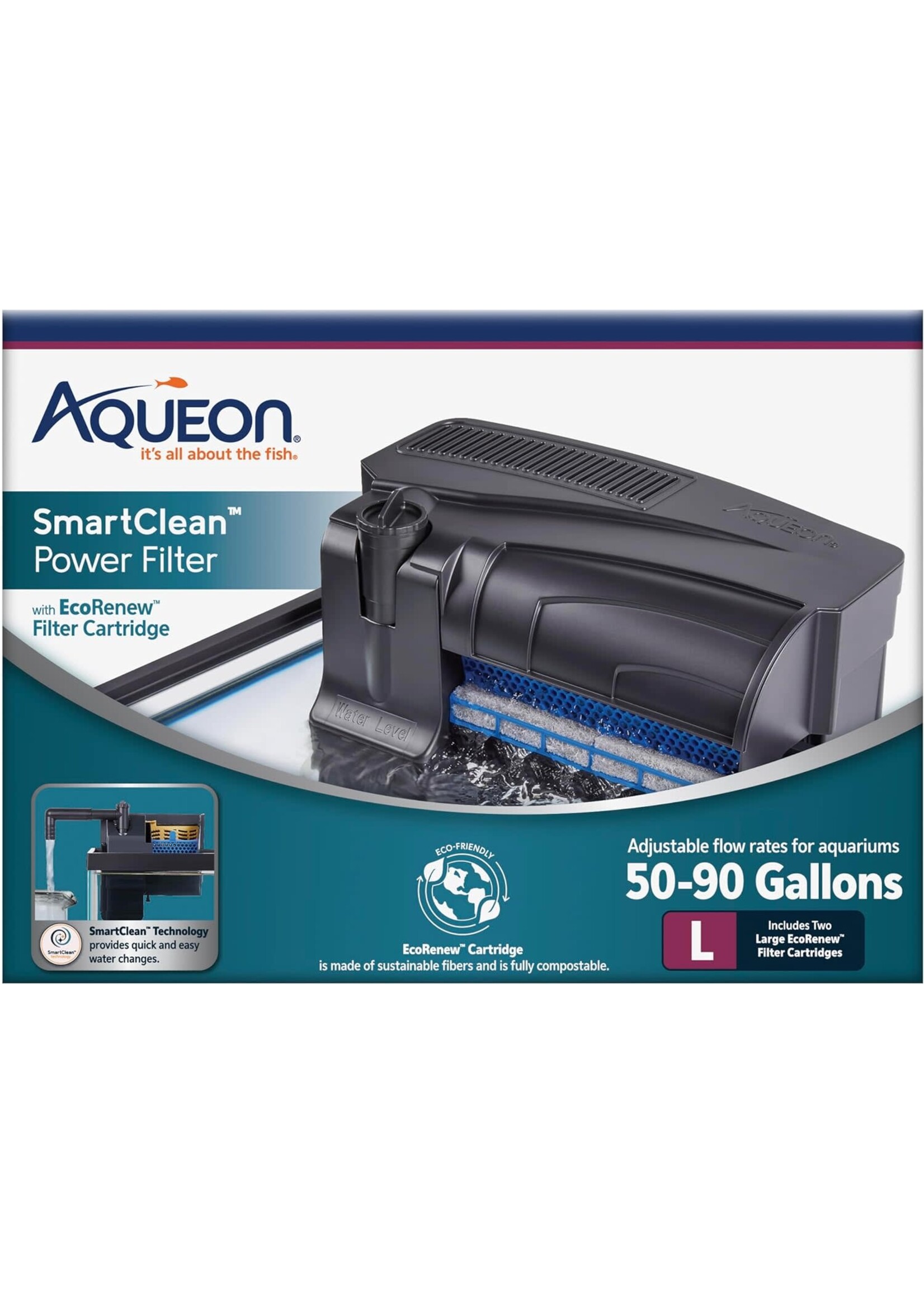 Aqueon SMART CLEAN POWER FILTER W/ ECO RENEW CARTRIDGE 50-90 G